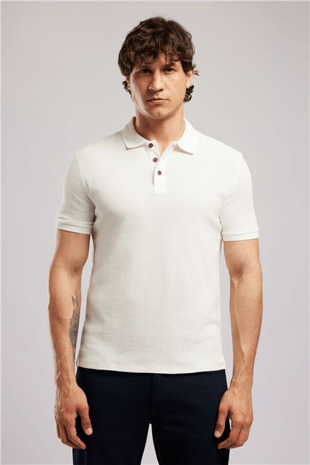 TYLER Erkek Regular Fit Basic Polo Yaka T-Shirt Ekru