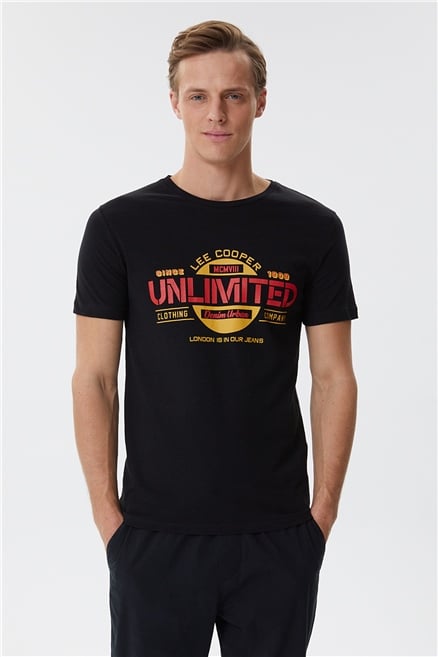 Unlimited Erkek %100 Pamuk Bisiklet Yaka T-Shirt Siyah