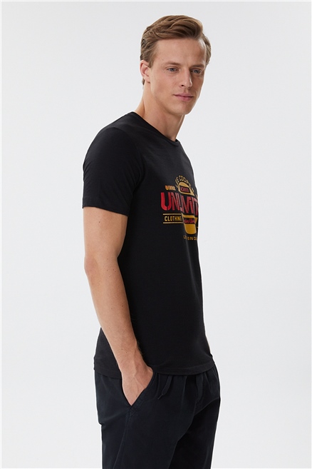 Unlimited Erkek %100 Pamuk Bisiklet Yaka T-Shirt Siyah