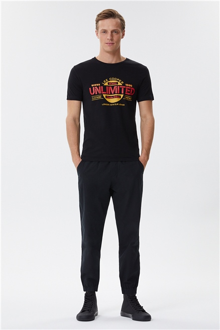 Unlimited Erkek %100 Pamuk Bisiklet Yaka T-Shirt Siyah