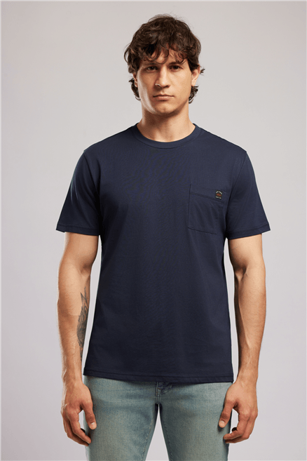 VINCENT Erkek Regular Fit %100 Pamuk Basic Bisiklet Yaka T-Shirt Lacivert
