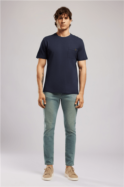 VINCENT Erkek Regular Fit %100 Pamuk Basic Bisiklet Yaka T-Shirt Lacivert