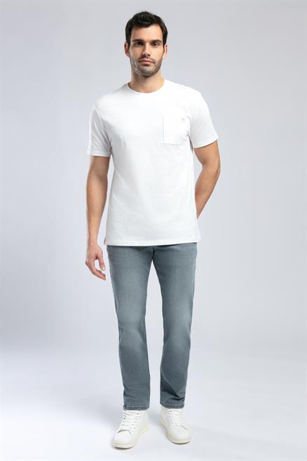 Vincent Erkek %100 Pamuk O Yaka T-Shirt Ekru