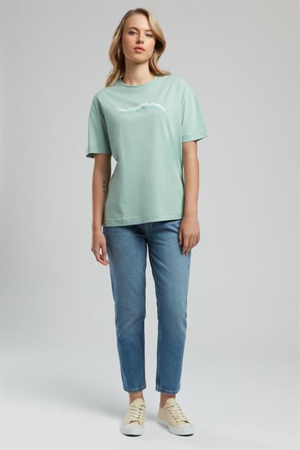 Wave Kadın %100 Pamuk O Yaka T-Shirt Mint