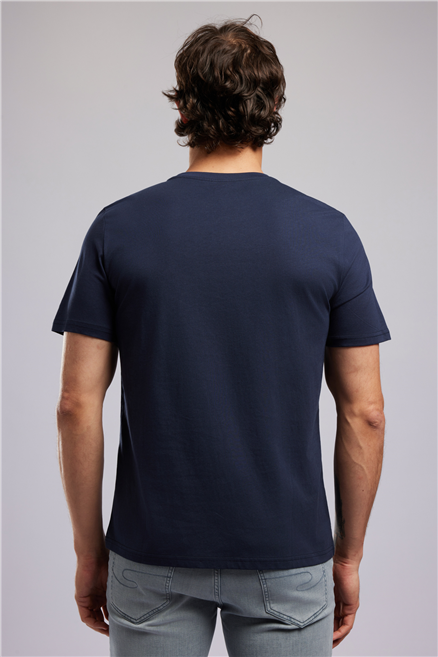 WESTON Erkek Regular Fit %100 Pamuk Baskılı Bisiklet Yaka T-Shirt Lacivert
