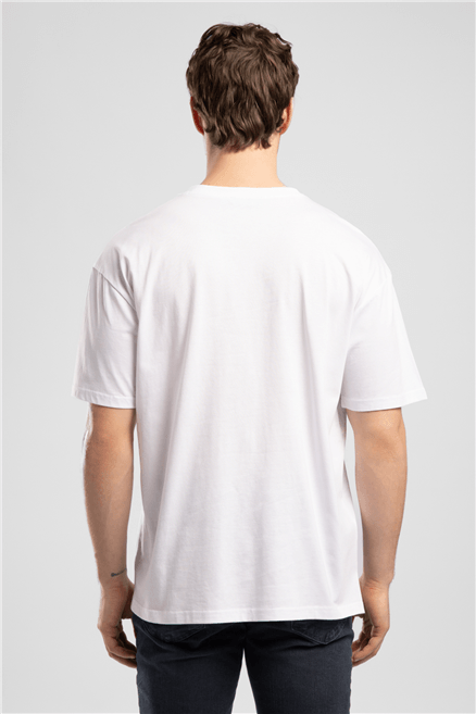 WILDER Erkek Regular Fit %100 Pamuk Baskılı Bisiklet Yaka T-Shirt Beyaz