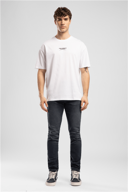 WILDER Erkek Regular Fit %100 Pamuk Baskılı Bisiklet Yaka T-Shirt Beyaz