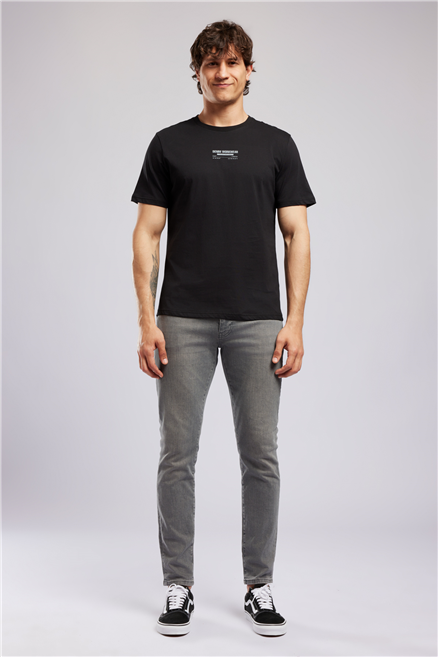 WILDER Erkek Regular Fit %100 Pamuk Baskılı Bisiklet Yaka T-Shirt Siyah