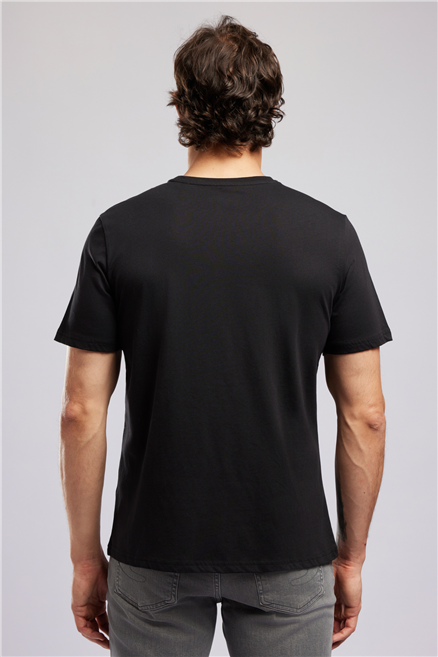 WILDER Erkek Regular Fit %100 Pamuk Baskılı Bisiklet Yaka T-Shirt Siyah