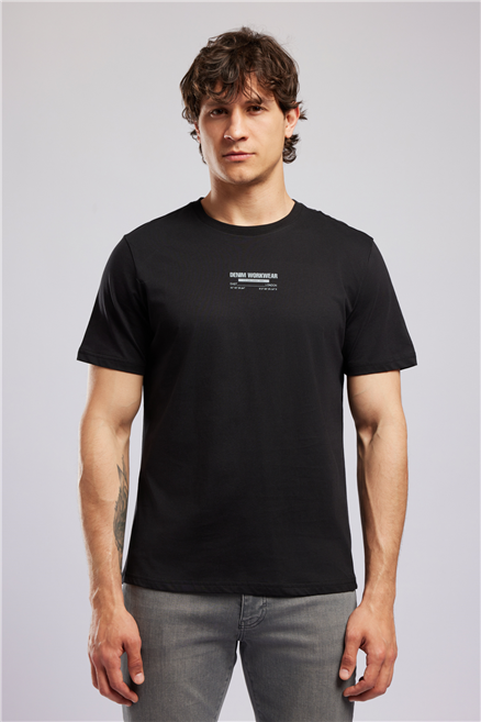 WILDER Erkek Regular Fit %100 Pamuk Baskılı Bisiklet Yaka T-Shirt Siyah