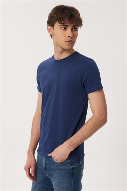 William Erkek %100 Pamuk O Yaka T-Shirt Lacivert