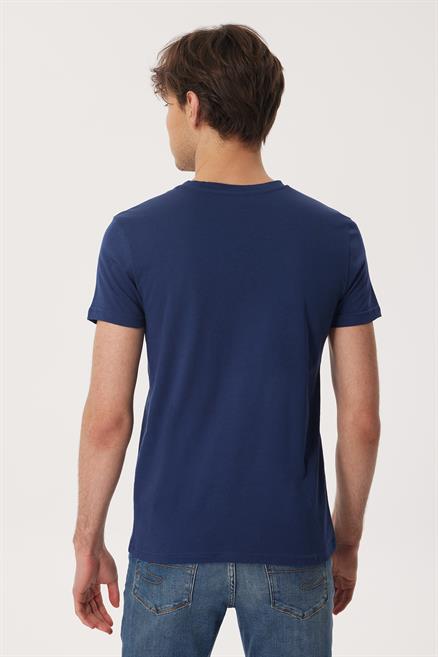 William Erkek %100 Pamuk O Yaka T-Shirt Lacivert