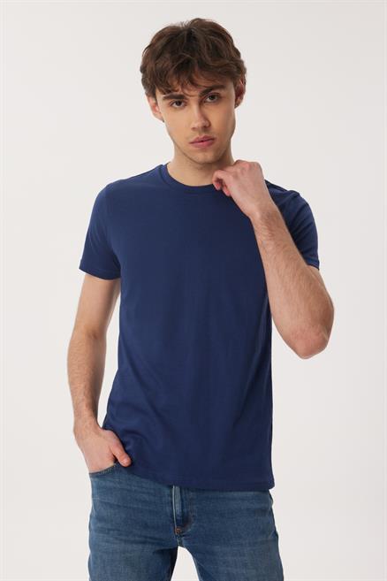 William Erkek %100 Pamuk O Yaka T-Shirt Lacivert