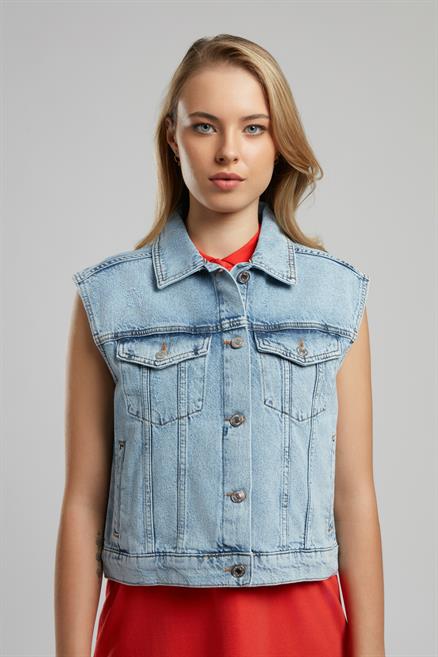 Zane Kadın %100 Pamuk Jean Yelek Denim