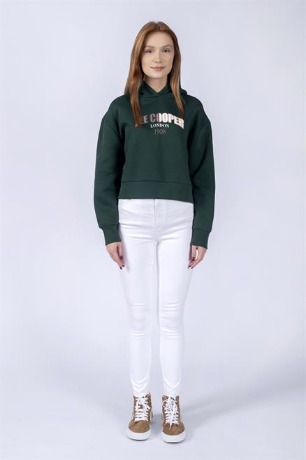 Zaye Kadın %100 Pamuk Kapüşonlu Sweatshirt Zümrüt Yeşili