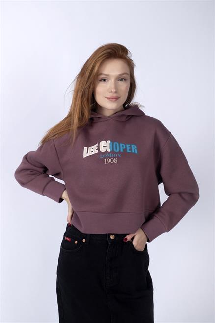 Zaye Kadın %100 Pamuk Kapüşonlu Sweatshirt Gül Kurusu
