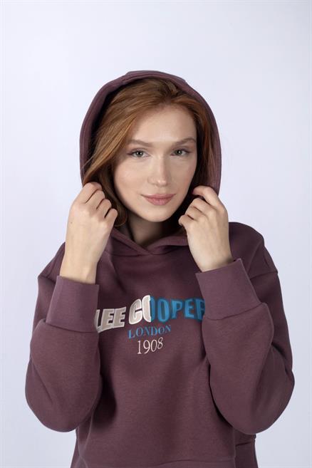 Zaye Kadın %100 Pamuk Kapüşonlu Sweatshirt Gül Kurusu