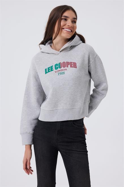 Zaye Kadın %100 Pamuk Kapüşonlu Sweatshirt Gri Melanj