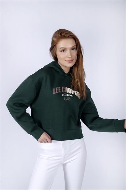 Zaye Kadın %100 Pamuk Kapüşonlu Sweatshirt Zümrüt Yeşili