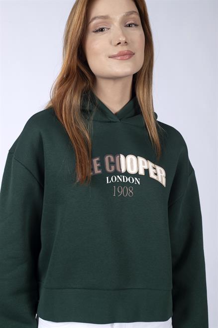 Zaye Kadın %100 Pamuk Kapüşonlu Sweatshirt Zümrüt Yeşili