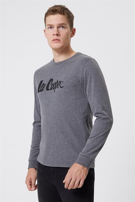 Zayne Erkek %100 Pamuk Uzun Kol T-Shirt Antrasit Melanj 