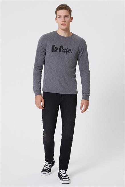 Zayne Erkek %100 Pamuk Uzun Kol T-Shirt Antrasit Melanj 
