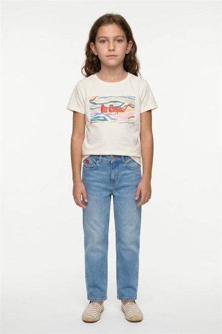 ZEBRANA Kız Çocuk Baskılı Bisiklet Yaka T-Shirt Ekru