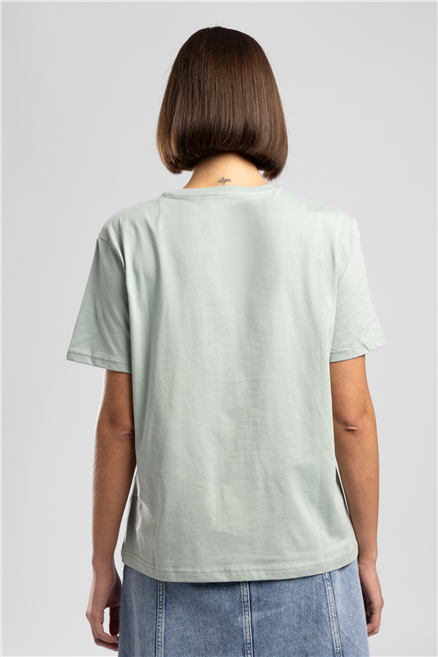 Zebrars Kadın Basic Baskılı Bisiklet Yaka T-Shirt Yeşil
