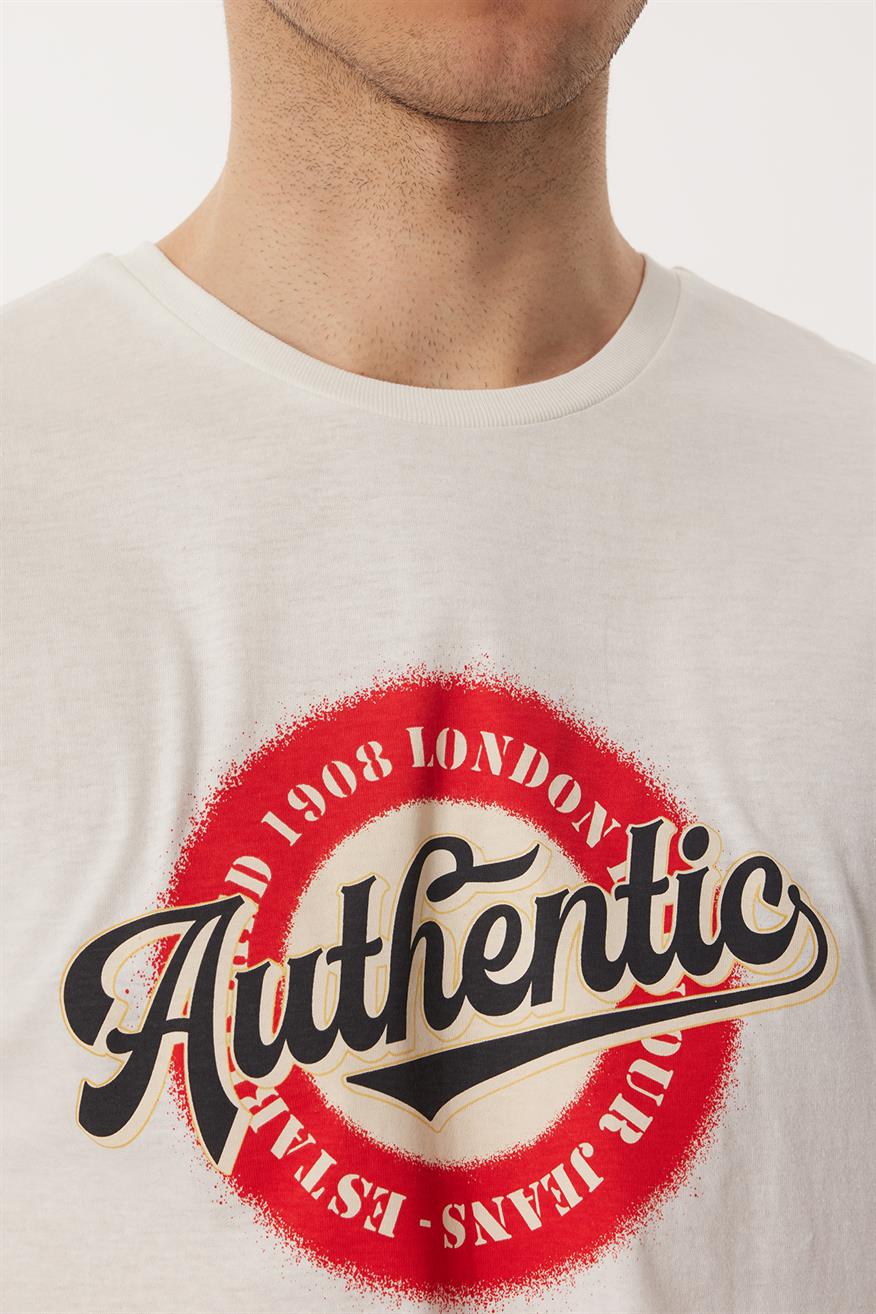Authen Erkek %100 Pamuk O Yaka T-Shirt Beyaz