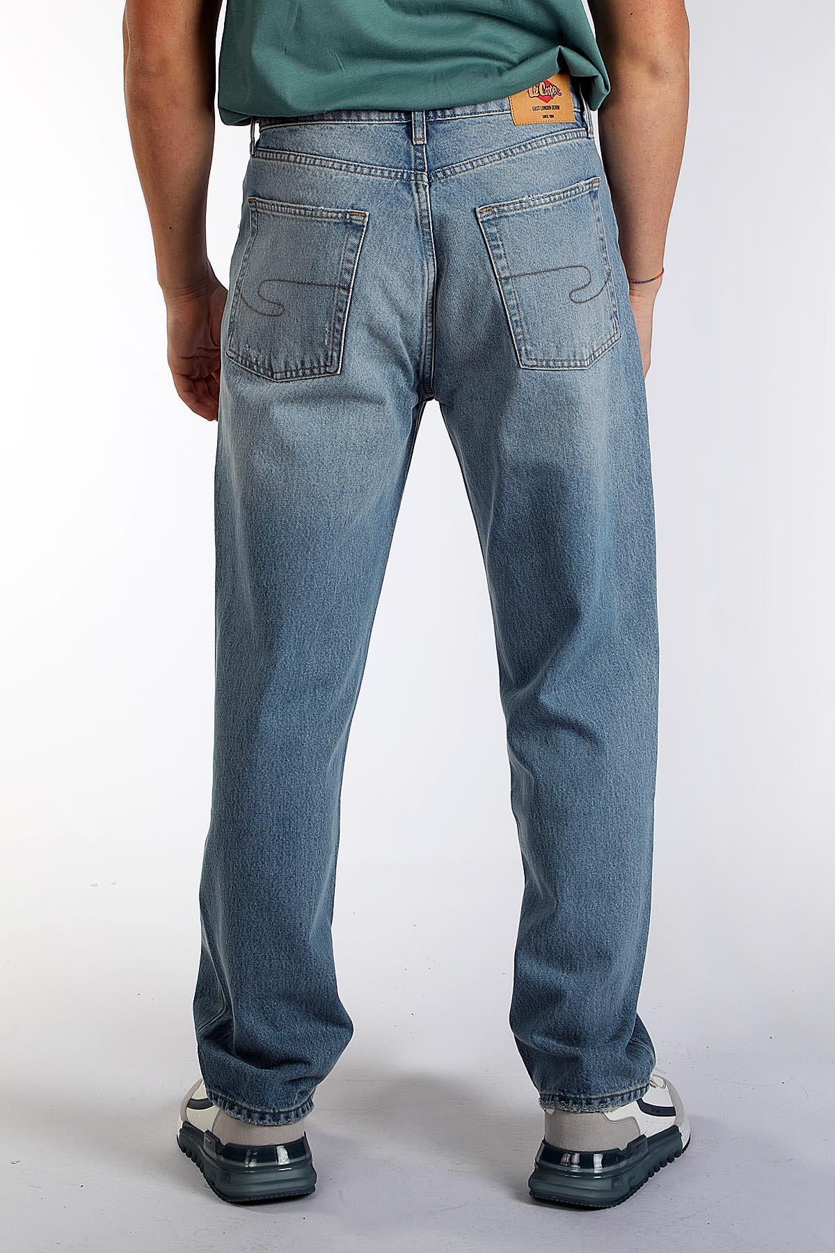 Baggy Yüksek Bel Bol Kesim Düz Paça %100 Pamuk Mavi Erkek Jean Pantolon