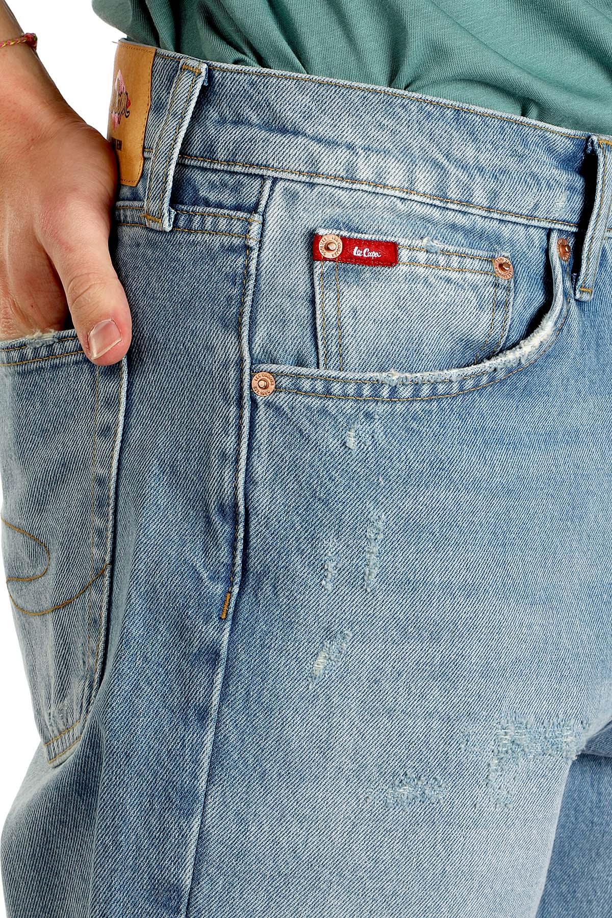 Baggy Yüksek Bel Bol Kesim Düz Paça %100 Pamuk Mavi Erkek Jean Pantolon