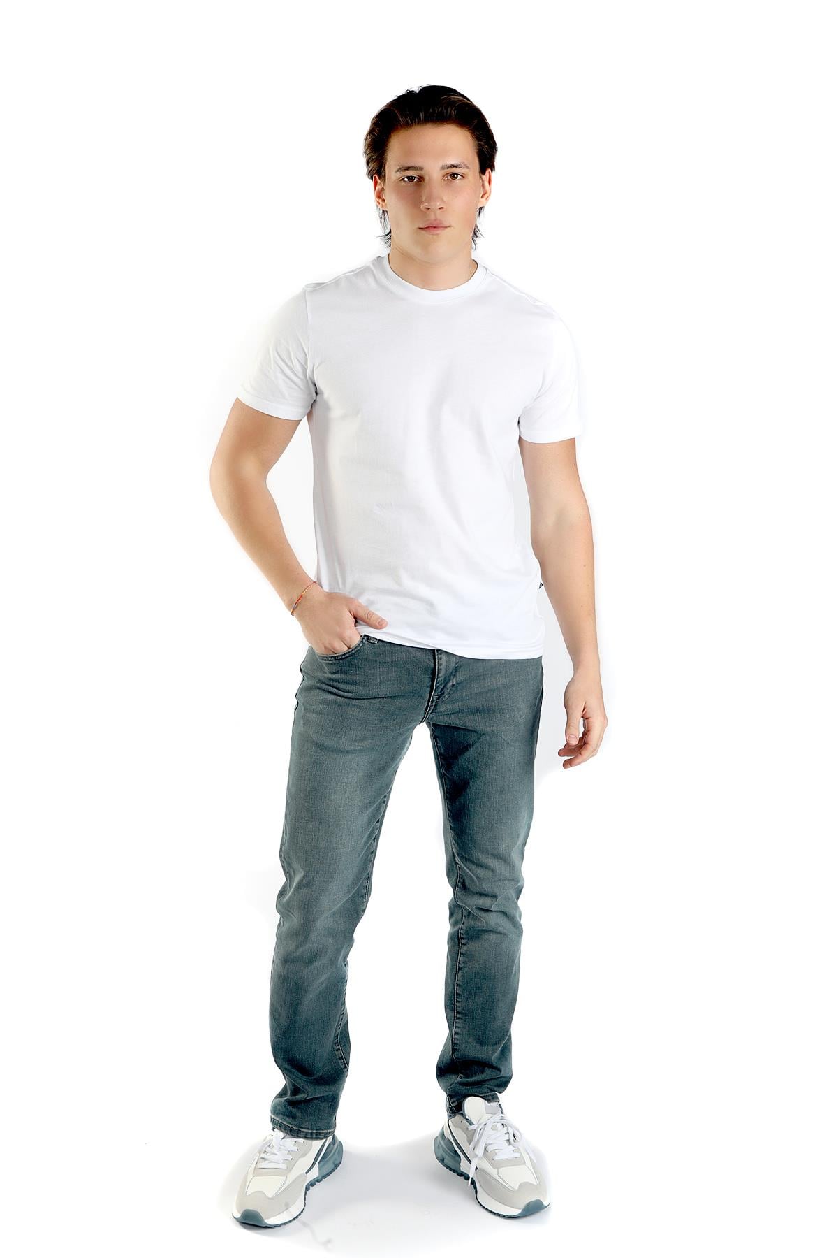Baselo Erkek %100 Pamuk O Yaka T-Shirt Beyaz