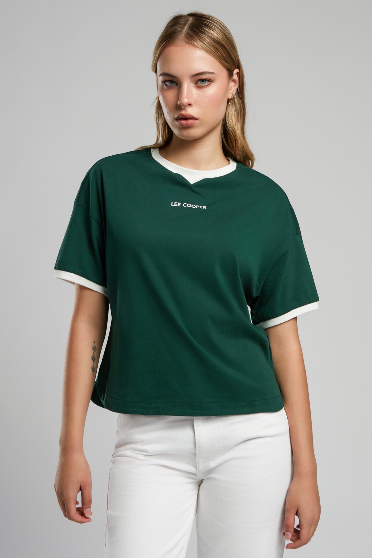 Briana Kadın %100 Pamuk O Yaka T-Shirt Zümrüt