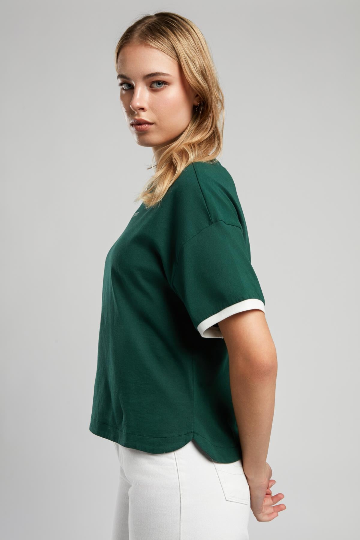 Briana Kadın %100 Pamuk O Yaka T-Shirt Zümrüt