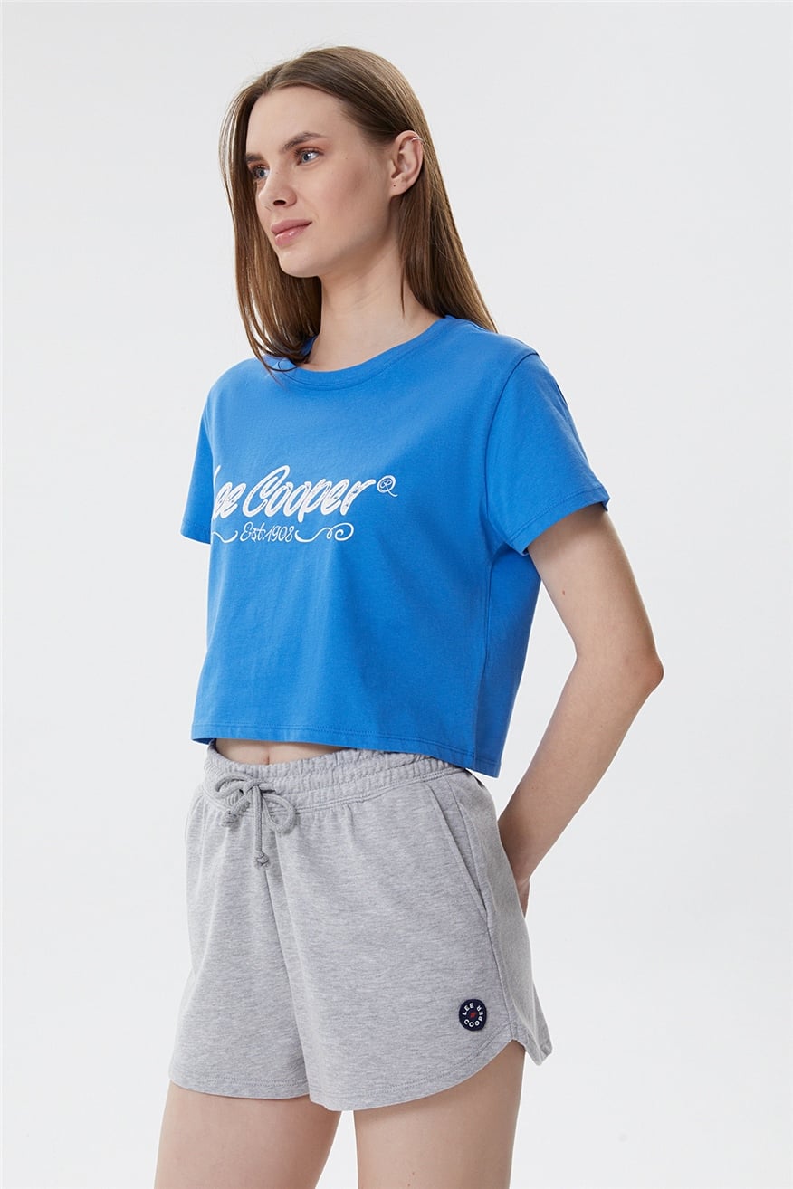 Britney Kadın %100 Pamuk Bisiklet Yaka T-Shirt Mavi
