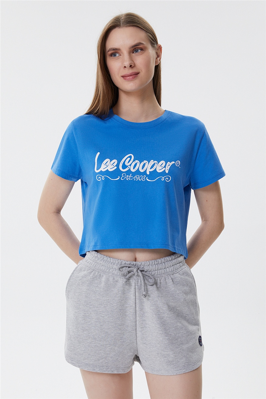 Britney Kadın %100 Pamuk Bisiklet Yaka T-Shirt Mavi