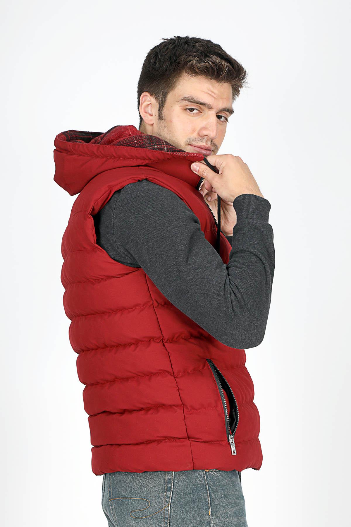 Caspian Erkek Kapüşonlu Yelek Bordo