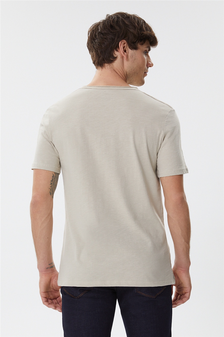 Lee Cooper Daniel Erkek OversizeBisiklet Yaka T-Shirt Ekru. 4