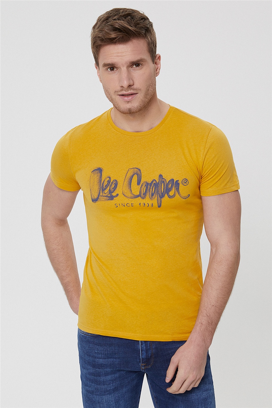 Lee Cooper Drawinglogo Erkek Bisiklet Yaka T-Shirt Koyu Sarı. 2
