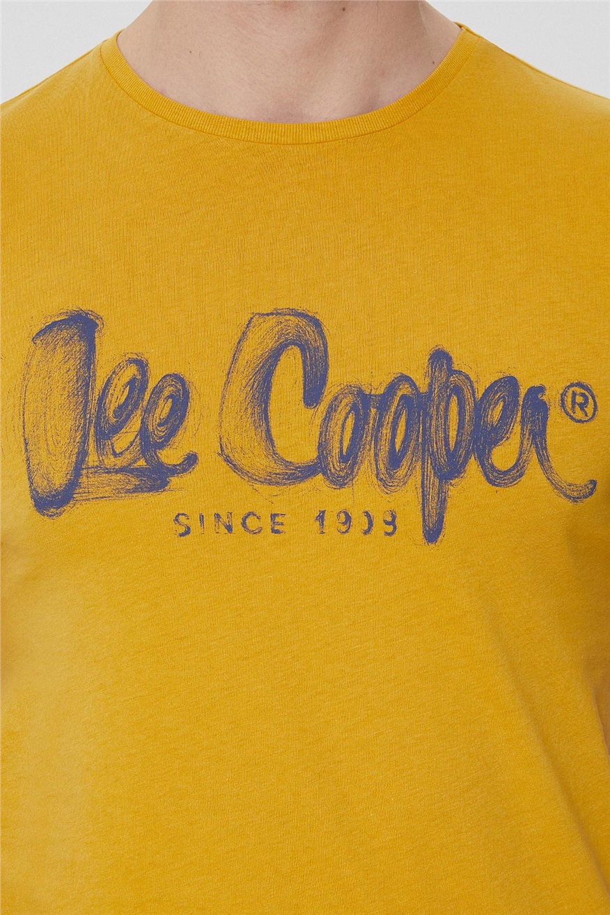 Lee Cooper Drawinglogo Erkek Bisiklet Yaka T-Shirt Koyu Sarı. 5