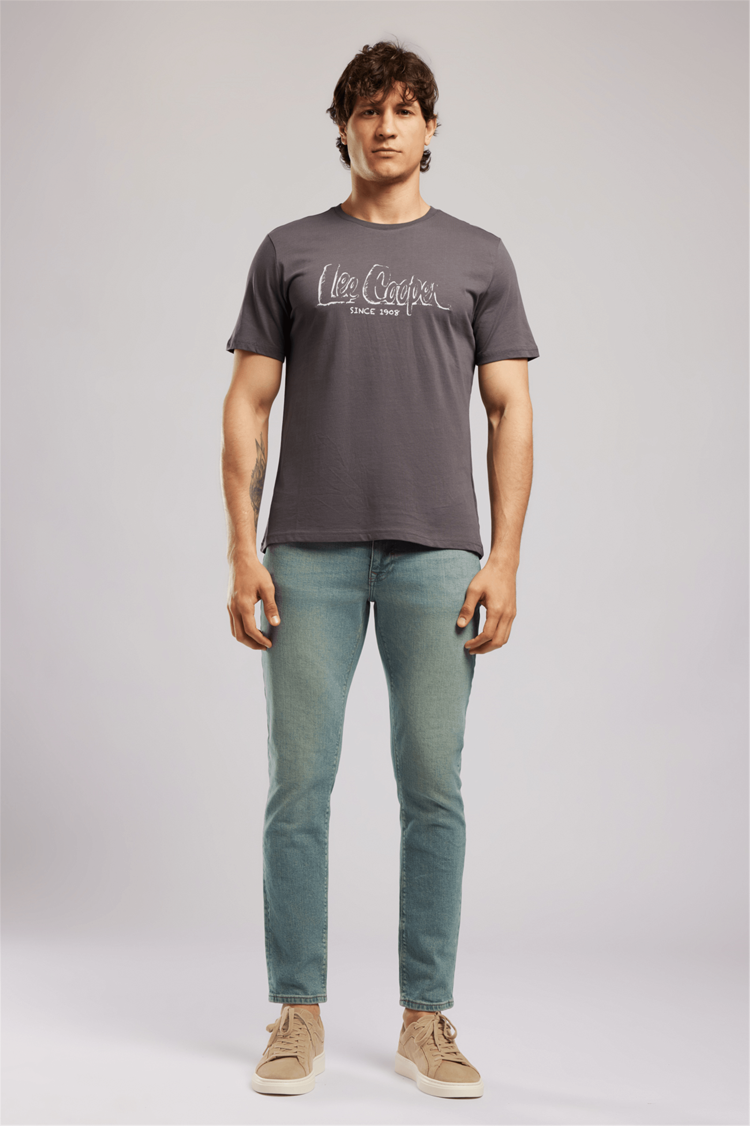 Drawos Erkek Regular Fit %100 Pamuk Basic Bisiklet Yaka T-Shirt Gri