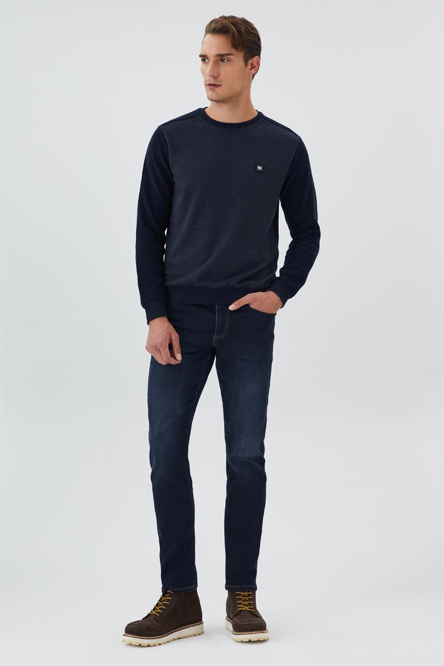 Ethan Erkek O Yaka Sweatshirt Lacivert-Antrasit