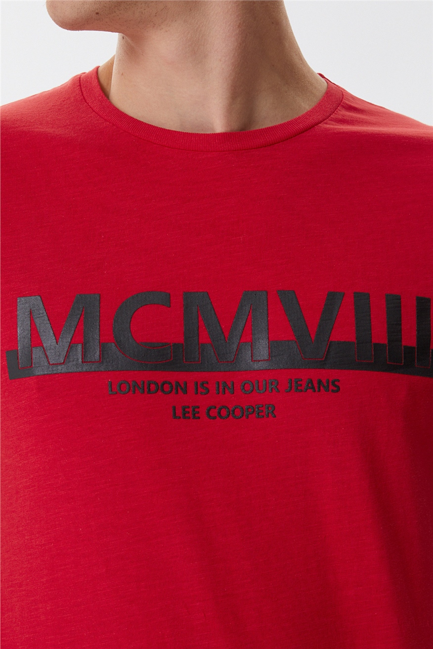 Lee Cooper Evans Erkek Bisiklet Yaka T-Shirt Kırmızı. 5