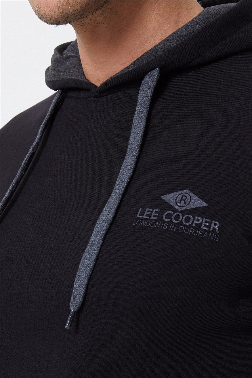 Lee Cooper Fabian Erkek Kapüşonlu Sweatshirt Siyah. 5