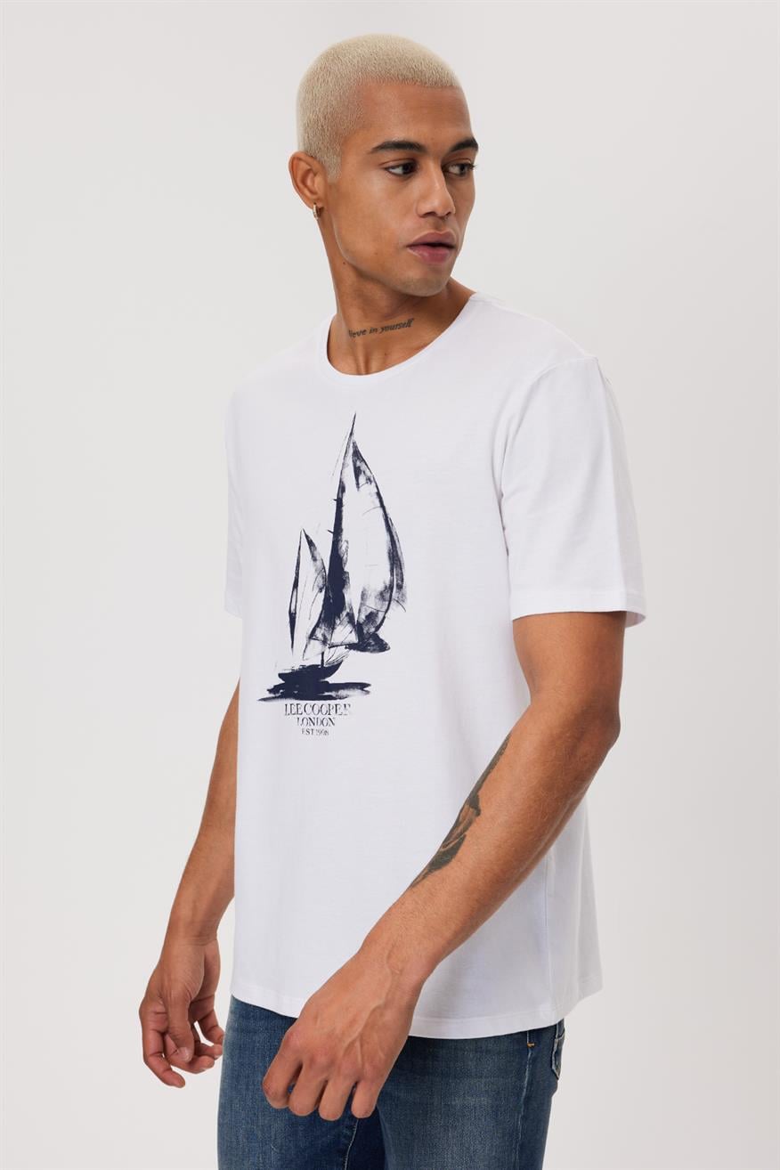 Gawain Erkek %100 Pamuk O Yaka T-Shirt Beyaz