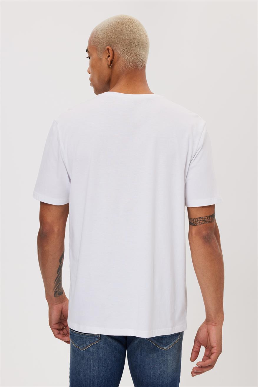 Gawain Erkek %100 Pamuk O Yaka T-Shirt Beyaz
