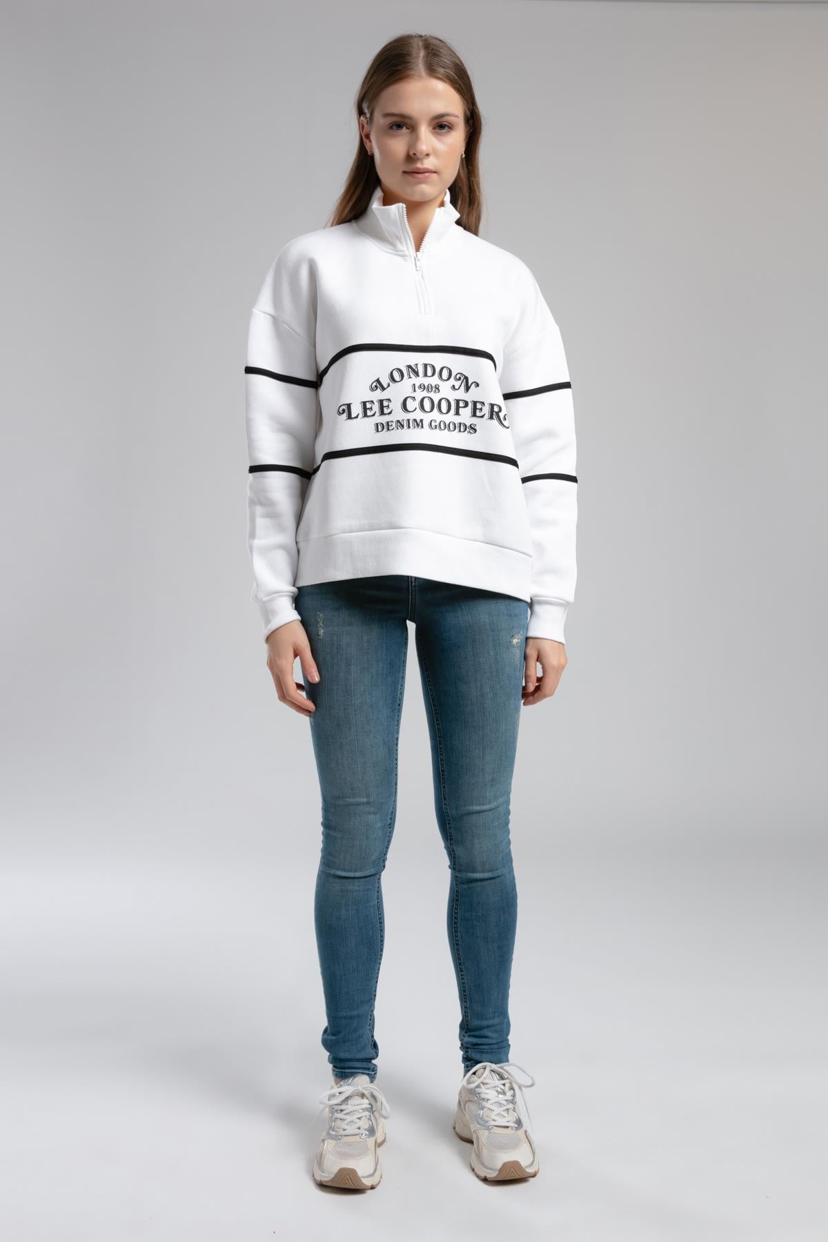 Grace Kadın Dik Yaka Sweatshirt Beyaz