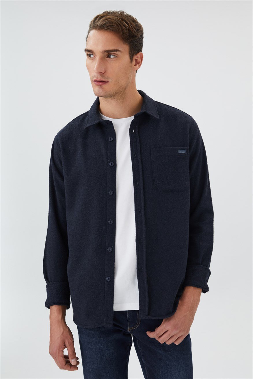 Harold Erkek Dokuma Uzun Kol Gömlek Lacivert