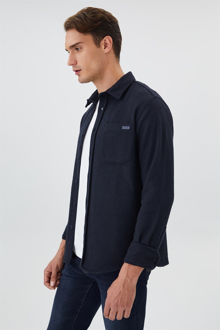 Harold Erkek Dokuma Uzun Kol Gömlek Lacivert