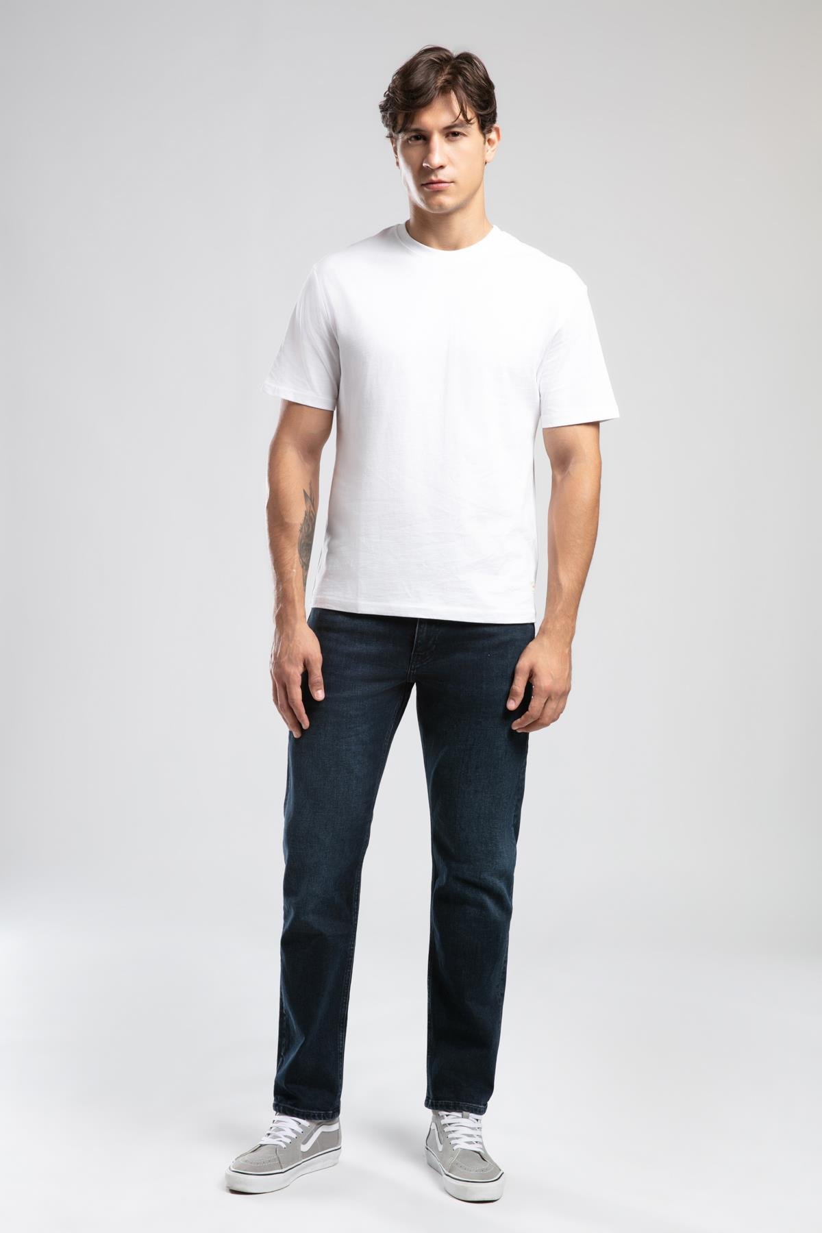 Harry Orta Bel Düz Kesim Düz Paça Mavi Erkek Jean Pantolon